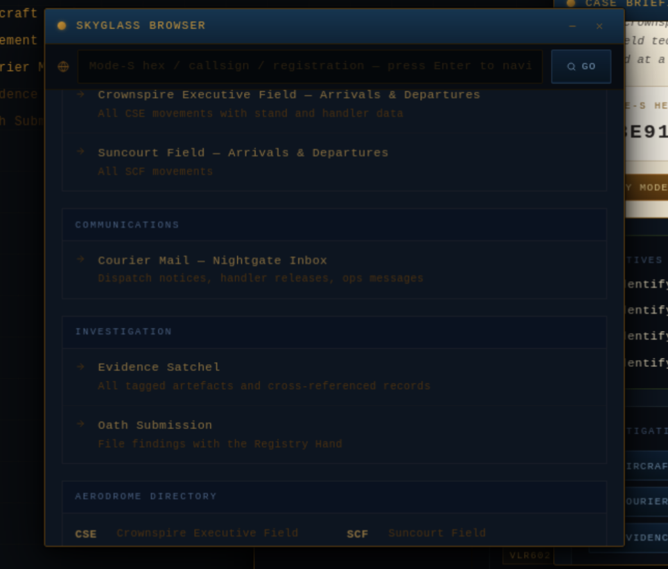 Skyglass Browser search interface